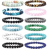 Jewdreamer 12Pcs Healing Stone Beaded Bracelets for Women Men Semi-Precious Gemstones Bracelets Crystal Beaded Bracelet Unise