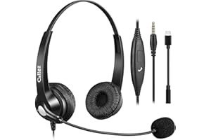 Callez ヘッドセット3.5mm/USB-C接続 ノイズキャンセリングマイク付き 有線ヘッドホン 両耳 PC用ヘッドセット 着信応答/終話 音量調節 330°回転 タイプc接続 PC iPhone iPad Android パソコン対応 Skype Web会議 在宅勤務 業務用 コールセンター リモートワーク オフィス適用 通信/授業/ビジネス 軽量設計