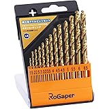 ROGAPER 鉄工ドリルビットセット 4341ハイス鋼 チタンコーティング 10本組 (金属・金工)