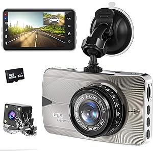 【2020最新版 32GB SDカード付きノイズ対策】ドライブレコーダー 前後カメラ1080PフルHD 3.0インチ高画質 170度広角 360度回転 駐車監視 常時録画 暗視機能 動体検知 上書き録画 G-sensor WDR技術 操作簡単ドラレコ LED信号機対策 日本語説明書付き12ヶ月安心保証