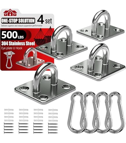 4-Pack Stainless Steel Ceiling Hook – 3.1" Pad Eye Plate With Enclosed Hook, 304 Stainless, 180 Lb Load Capacity, Screws & Anchors Included