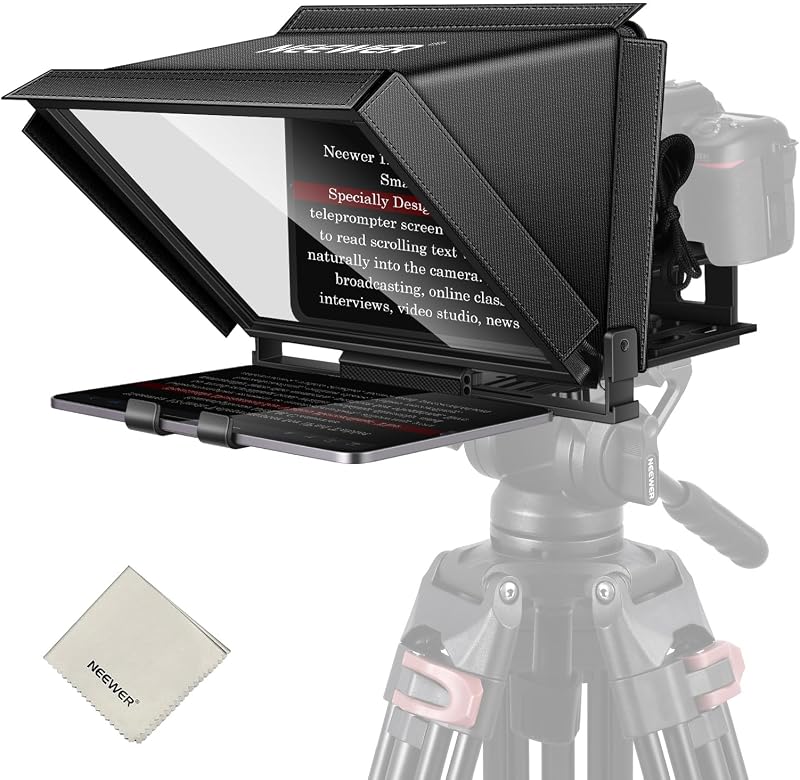 NEEWER 14"/35.6cm プロンプター コンパチブル iPhone/iPad/DSLRカメラ/スマホ/タブレット アルミ合金テレプロンプター リモコン/キャリーケース/クリーニングクロス/iOS/Android アプリ制御付き オンライン教育/ビデオブロガー/生放送用 X12