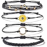 FANCY SHINY Sunflower String Bracelet Handmade Braided Rope Charms Boho Surfer Bracelet for Teen Girls Women