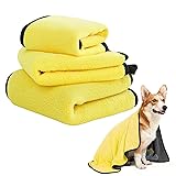 ペット用 タオル 超吸水 給水 速乾 厚手 超ソフト 大判 マイクロファイバー 柔らか 犬用タオル 犬猫兼用 小中大型犬 (イエロー, M)