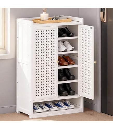 ⭐新品⭐下駄箱 シューズボックス 収納キャビネット 木製 棚 大容量 ホワイト シューズボックス 幅90cm 扉付き 6段 大容量 下駄箱 靴箱 玄関収納