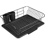 パール金属 食器 水切り かご 水が流れる トレー付 ブラック タテ置き 黒 アルデオ HB-4594