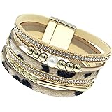 NTLX Leopard Print Wrap Cuff Bracelets for Women – Magnetic Clasp - Multi-Layer Stackable Leather Bracelets - Cuff Statement 
