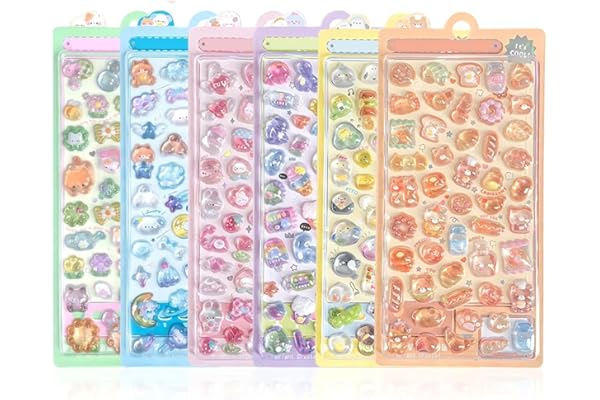 【6枚セット】3dシール 立体シール ぷくぷくぷっくり かわいい Ninrikidy おしゃれ デコシール 女の子 貼り付け可能 手芸用品 携帯電話飾り用 手帳用 DIY用 日記帳用 手芸用品 貼り付け可能（Bセット）