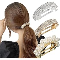 Amazon.co.jp: バレッタ パール インストーンヘアクリップ