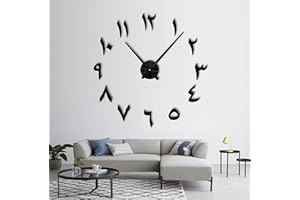 R&M ORIENT 3D Arabic Wall Clock Large Modern Mute DIY Frameless - Decoration Gift - Living Room Home Office (Black)