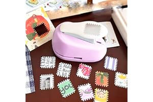 TattiOut 【パターン更新中】クラフトパンチ 切手 ミニタイプ 1.8×2㎝型抜き 穴あけパンチ ペーパーカッター 紙くず日記 アートワーク ペーパークラフト スクラップブック 子供 DIY 手芸 TO24FF014 切手型長方形 ピンク