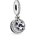 Pandora Moments Women's Sterling Silver Moon and Night Sky Cubic Zirconia Dangle Charm for Bracelet