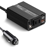 BESTEK 150W 車載インバーター - DC12VからAC100Vに変換 - USB-C PD 30WおよびUSB-A QC 18Wポート搭載、6つの安全保護機能 - シガーソケットコンセント (ブラック, 150W)