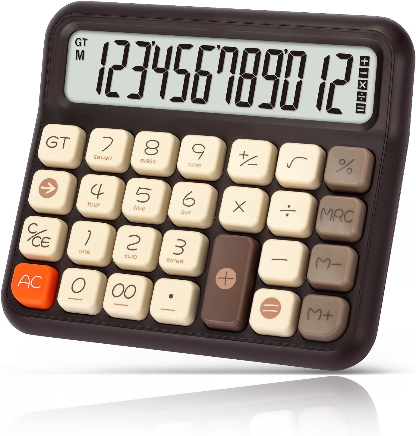Pendancy (ペンダンシー) 電卓 12桁 レトロ かわいい ベーシックな電卓 特大LCDディスプレイとボタン オフィス/学校/家庭用 | 見やすい5インチLCDと大きな丸型キーを備えた卓上計算機。15°傾斜表示、GT・M+・M-・平方根・戻るキー・約10分自動電源オフ、事務・学校・家庭用