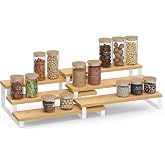 SONGMICS Bamboo Spice Racks, Set of 2 3 Tier Expandable Spice Rack, Storage Shelf for Closet, Worktop, Kitchen, Bathroom, Woo