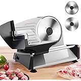 Moongiantgo ミートスライサー 電動フードスライサー 2種カッター刃付 しゃぶしゃぶ肉/パン/ハム/チーズ/野菜/果物 スライス厚さ1-15mm調整 均一スライス お手入れ簡単 安定作業 肉スライサー 業務用 家庭用 150W
