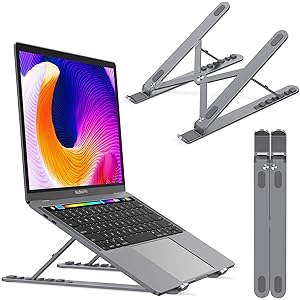 Nulaxy ノートパソコンスタンド ノートpcスタンド 折りたたみ式 アルミ製 ラップトップスタンド 6段の高さ調節可能 卓上 放熱 冷却 縦置 軽量 持ち運びに便利 優れた放熱性 40KG荷重 10～17.3インチに対応 C4 グレー