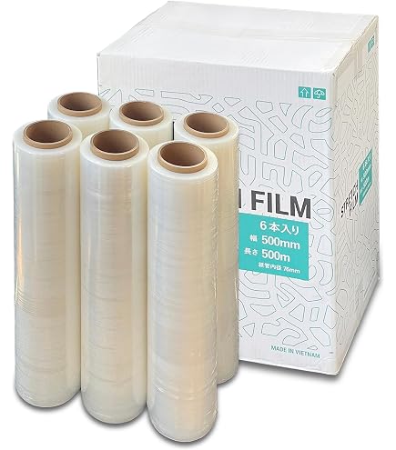 Amazon | ストレッチフィルム 500mm×600m 厚み 8μ 幅500mm 長さ600m 6 