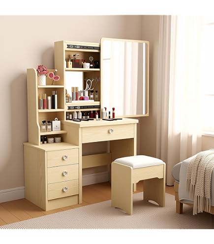 Amazon｜ドレッサー 化粧台 コンパクト サイズ 135*80*36cm スツール