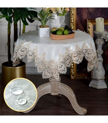 Amazon｜リネン テーブルクロス 110x110cm 正方形 刺繍 レース