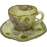 マグカップ 和風 和柄 可愛い 心安らぐ手描きの器 手描花椿 紫 コーヒー碗皿 カップ＆ソーサー