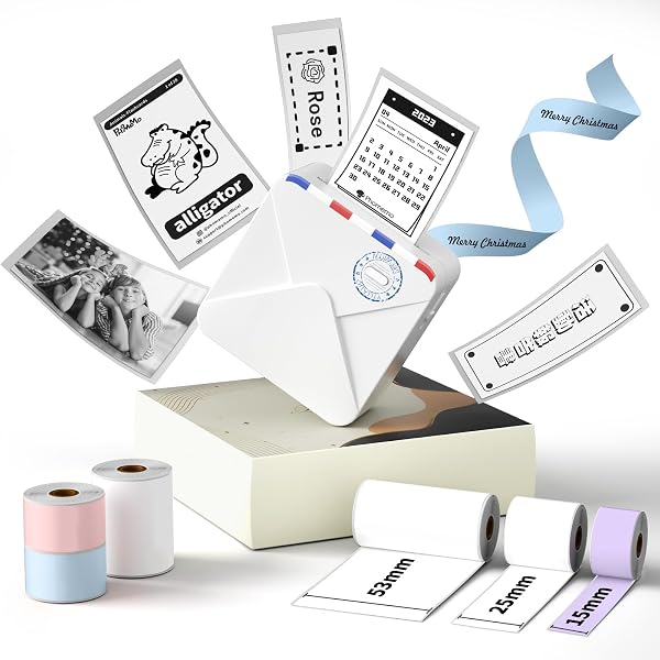 Phomemo M02S Mini Printer, AI Printer, Smartphone Compatible, Thermal Label Writer, Mobile Printer, 300DPI Portable, Monochrome Photo Printer, Memo, Notebook, Bluetooth Connection, Notebook, Photo/Postcard/List/Sticky Note/Word/Weblabel/Note/Label/Study Note/Organize Storage/Mailing for Students, Friends/Family, New Life Present, Gift, At Home work home learning - 1