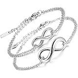 Aroncent 2 Bracelet Women's Link Infinity Endless Love Symbol Charm Adjustable Anklet Stainless Steel Bangles Bracelet for Mo
