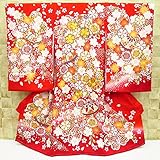 【桜と毬・金駒刺繍・赤】 女児　初着　祝着 のしめ 産着 女の子のお宮参り着物 高級 フードセットプレゼント付
