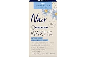 Nair Sensitive Hair Remover Wax Ready Strips, Face and Bikini Hair Removal Wax Strips, 40 Count