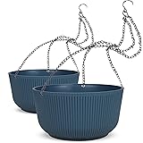 Dexceder 28.5cm Self Watering Hanging Planters Indoor Outdoor, Thickened Hanging Basket Flower Plant Pot (2 Pack, Deep Blue)