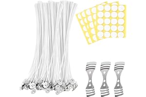 HUAZONTOM キャンドル芯 20cm ろうそく芯 100本 座金付き 綿100%のキャンドル材料 ステンレス固定用ホルダー3個 丸形両面テープ100個付属 DIY手作り