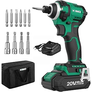 KIMO インパクトドライバー コードレス 20V 高回転 充電式 ブラシレスモーター採用 無段変速・正逆転両用 最大ト…