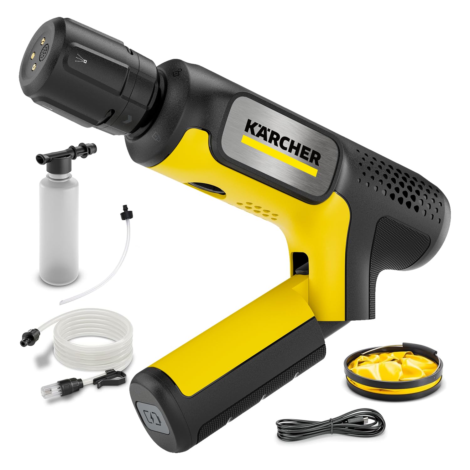 【Amazon.co.jp限定】ケルヒャー(Karcher) コードレス高圧洗浄機 OC Handy Compact Plus CB ハンディエア USB-C充電式(10W以上推奨) 水道接続不要/折りたたみバケツ付き 丈夫なホース 高性能4in1ノズル バッテリー一体型 ペットボトル使用可能 簡単セットアップ/モバイル コンパクト 軽量/洗車 ベランダ 玄関 1.328-124.0