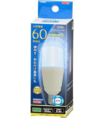 Amazon | LED電球 T形 E26 60形相当 昼光色 LDT7D-G IG92 06-3748 OHM