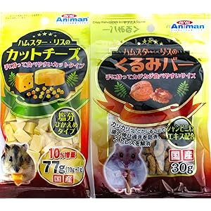 ドギーマンハヤシ ミニアニマン ハムスター・リスのカットチーズ 70g + くるみバー 30g セット (ミニシール付き…