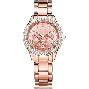 DWG レディース 腕時計 クリスタル ローマ数字 電池交換可能 日本製クォーツ イタリアデザイナー 高級感 ピンクゴー…