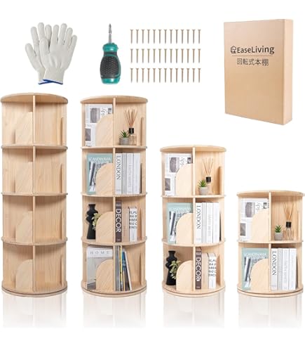 回転式本棚３段 A4判が入る回転式書棚 本棚 (回転式本棚) 絵本棚 木製 回転 回転式本棚 おすすめ 天然