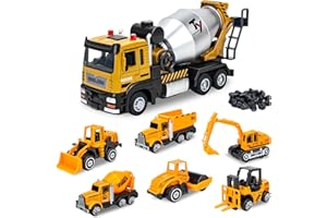Tcvents 7セット建設車両 車おもちゃ 作業車両 おもちゃ 砂場 車おもちゃ 砂場遊びセット駐車場 工事現場 モデルカー 室内 車おもちゃ 合金製 発声でき 誕生日 バースデー プレゼント プレゼント (イエロー)