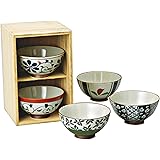 西海陶器 波佐見焼 茶碗 染錦いろどり 木箱入 直径11.5 cm 5個 セット 31651