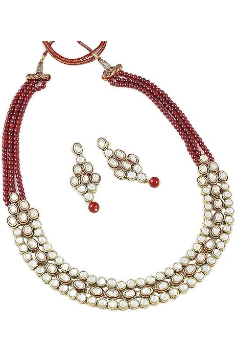 Kundan Red Bead Necklace Earring Set 