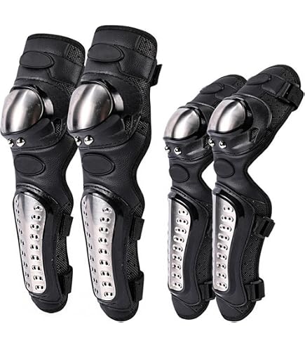 Amazon | ZSADZS バイク用 強力ステンレス鋼 膝スネガード 肘ガード 肘