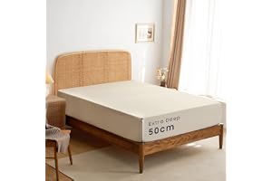 Wake In Cloud Wake In Cloud - Extra Deep King Fitted Sheet 1 Piece - 50cm Deep Pocket Bed, 1000TC Ultra Soft Microfiber, Light Beige, King Size