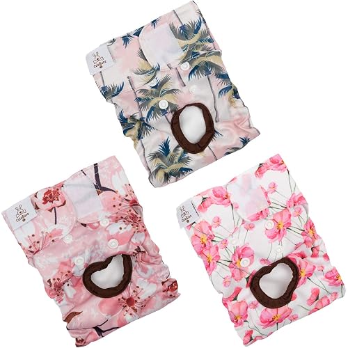 CuteBone 3 Pack Floral Dog Diapers,Washable Female Dog Nappies Puppy Pants for Untrained Puppies, Doggie in Heat