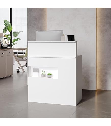 Amazon.co.jp: MetaMall 受付カウンター 鍵付き 配線穴付き 角丸