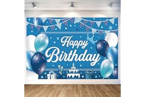 ブルー バースデー タペストリー 青い 誕生日 飾り付け タペストリー おしゃれ 誕生日 壁掛け 写真背景 ブルー Happy Birthday パーティー フォトポスター おうちスタジオ 男の子 180x120cm