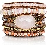 Swell Vibes Gifts for Women - Wrap Bracelet, Unique Natural Amethyst, Pink Quartz, or Rhodochrosite Stone Jewellery. Lovely B