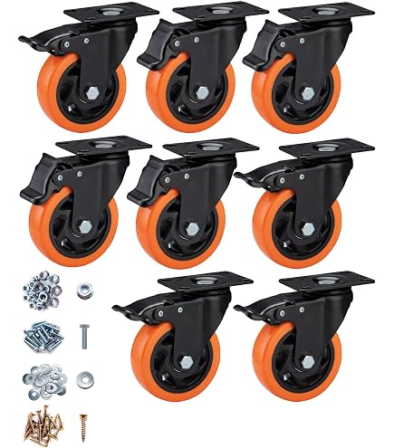 4 Inch Heavy Duty Casters Set Of 4 – 360° Swivel Lockable Plate Wheels With Brakes, 2200 Lbs Load Capacity, For Furniture & Workbenches