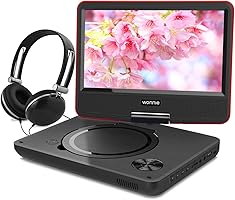 WONNIEポータブルDVDプレーヤー 子供 SD/SDHC/USB対応 9.5インチ 車載 270度回転可 教育 勉強用 軽量 メーカー一年保証 日本語取り扱い説明書 (レッド)