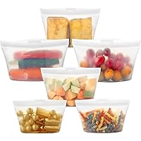 SPLF 6 Pack Silicone Reusable Food Storage Bags, BPA Free Meal Prep Containers, Reusable Ziplock Bags, Microwave Dishwasher F