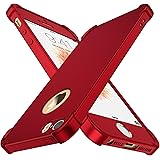 ORETECH iPhone 5/5s/SEケースと互換性があります 2016 iPhone SE第1世代、2x強化ガラススクリーンプロテクター超薄型耐衝撃性アンチスクラッチハードPCシリコンTPUケース付き iPhone SE 2016 用(レッド